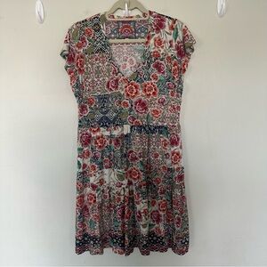 Johnny Was Aztec Floral Boho Tiered Hem Dress Small Bamboo‎ Blend